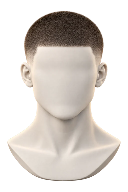 Buzz cut — μπροστινή όψη κεραμικού μοντέλου